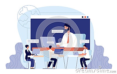 Business chat interview. Video internet call, virtual business conference connection. Candidate, employee online Vector Illustration