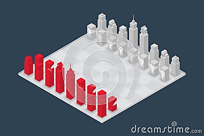 Business chess cube isometric 3d design set, Start Game concept Vector Illustration