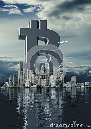 Business city bitcoin Cartoon Illustration