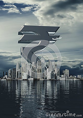 Business city rupee Cartoon Illustration