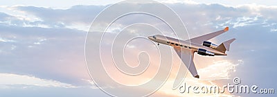 Business class travel concept, luxury private jet at sunset or sunrise. 3D illustration Cartoon Illustration