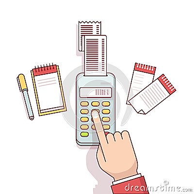 Business clerk making expense calculations Vector Illustration