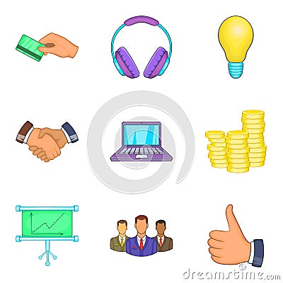 Business client support icon set, cartoon style Vector Illustration