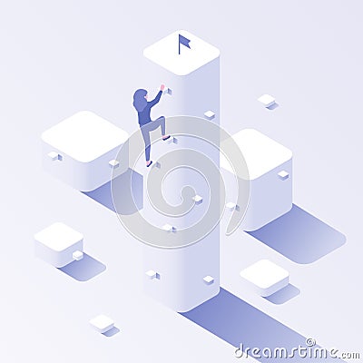 Business climbing target. Progress success, career growth ambition and motivation effort isometric vector concept illustration Vector Illustration