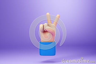 Business clipart cartoon hand showing victoria gesture. Concept of victory, overcoming, superiority. Copy space, 3D illustration, Cartoon Illustration