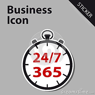 Business Clock Icon 24/7 365 Days - Sticker label for Customer S Stock Photo