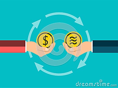 business coin concept.exchange coins dollar to Libra by hand to hand.vector Illustrator Vector Illustration