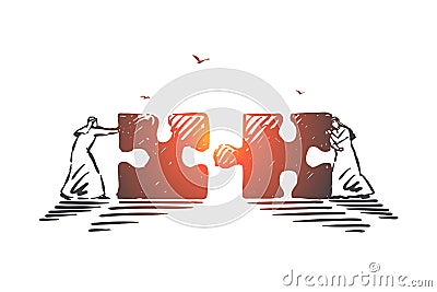 Business collaboration, cooperation concept sketch. Hand drawn isolated vector Vector Illustration