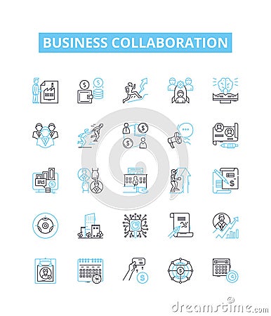 Business collaboration vector line icons set. Cooperation, Networking, Teaming, Syndication, Merging, Uniting, Sharing Vector Illustration