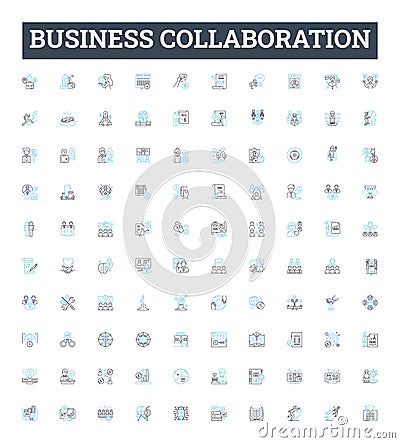 Business collaboration vector line icons set. Cooperation, Networking, Teaming, Syndication, Merging, Uniting, Sharing Vector Illustration