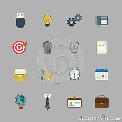 Business collection of flat stationery supplies Vector Illustration