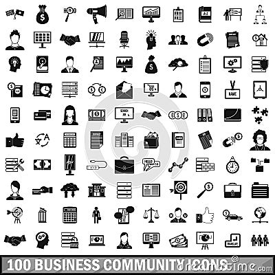 100 business community icons set, simple style Vector Illustration