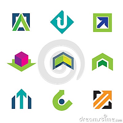 Business company economy green arrow progress logo icon set Stock Photo