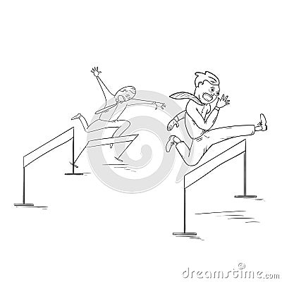 Business competition concept. Hurdle running Vector Illustration