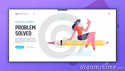 Business Competition, Creative Idea, Project Website Landing Page. Relaxed Businesswoman Showing Thumb Up Vector Illustration