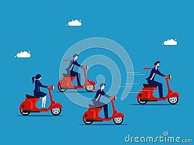 Business competition is high. Businessmen riding motorcycles racing Vector Illustration