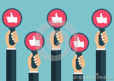 Business compliment concept. Thumbs up hands. Flat vector illustration Cartoon Illustration