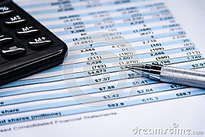 Business composition. Financial analysis - income statement, business plan Stock Photo