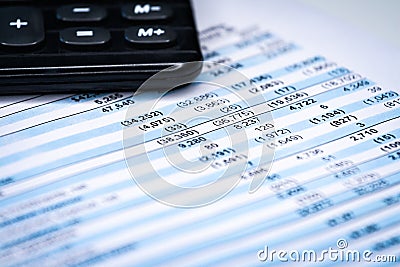 Business composition. Financial analysis - income statement, business plan Stock Photo