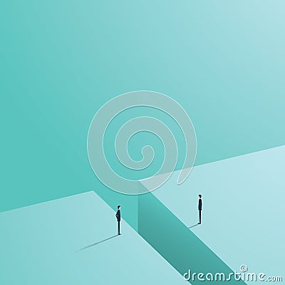 Business comunication or negotiation problems, issues. Two businessmen icons with gap between them. Vector Illustration