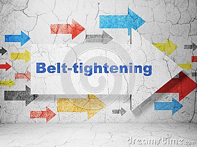 Business concept: arrow with Belt-tightening on grunge wall background Stock Photo