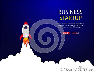 Business concept of banner with startup rocket.Launch rocket vector background. Shuttle in space. vector Vector Illustration