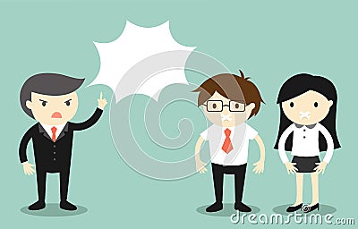 Business concept, Boss is complaining and business people feeling awkward with scotch tape over their mouth. Vector Illustration