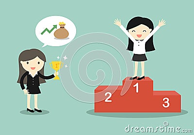 Business concept, Boss give a trophy to business woman. Vector Illustration