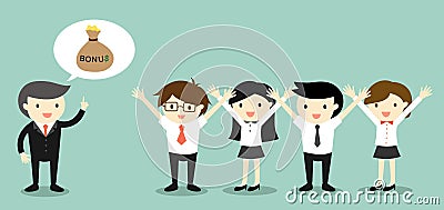 Business concept, Boss talking about bonus and business people feeling happy. Vector Illustration