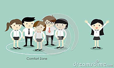 Business concept, Business woman standing out of the comfort zone. Vector Illustration