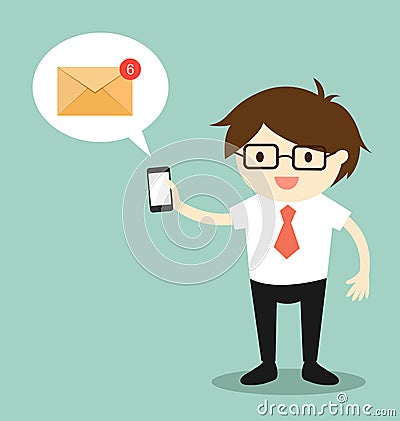 Business concept, Businessman got some e-mails. Vector illustration. Vector Illustration