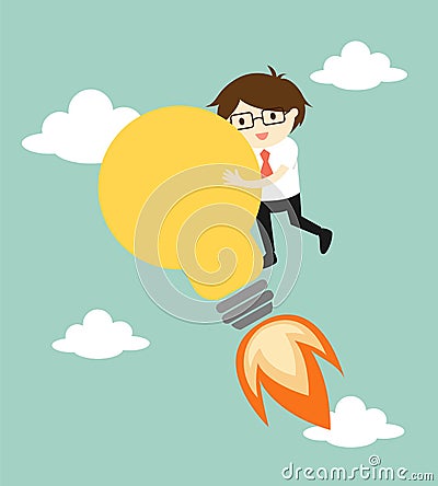 Business concept, Businessman holding big bulb light with start up concept Vector Illustration