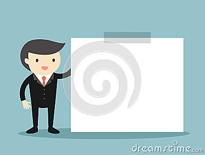 Business concept, Businessman holding white sticky note. Cartoon Illustration