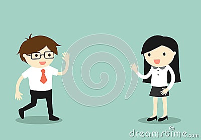 Business concept, Businessman say hi to business woman. Vector Illustration