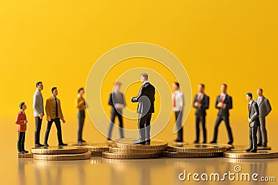 Business concept. Businessman standing on a pile of silver. Ai generated Stock Photo