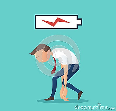 Business concept of businessman tired of working with low battery vector illustration Vector Illustration