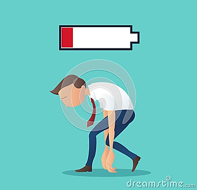 Business concept of businessman tired of working with low battery vector illustration Vector Illustration