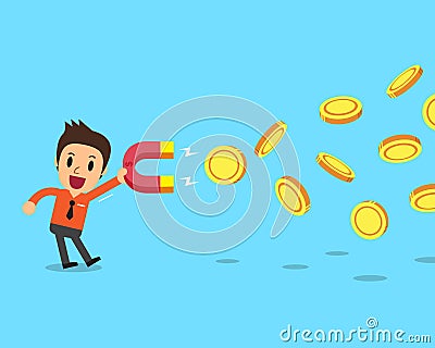 Business concept businessman using a magnet to attracts money Vector Illustration