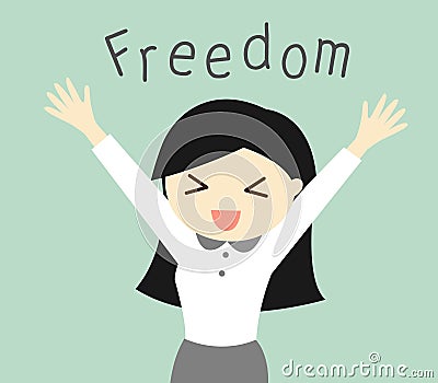 Business concept, Cartoon business woman feeling happy with her freedom. Vector illustration. Vector Illustration