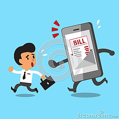 Business concept cartoon businessman escaping from smartphone and electronic bill payment Vector Illustration