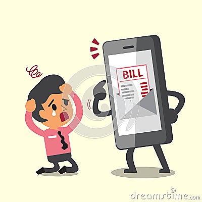 Business concept cartoon smartphone show electronic bill payment to businessman Vector Illustration