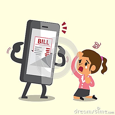 Business concept cartoon smartphone show electronic bill payment to businesswoman Vector Illustration