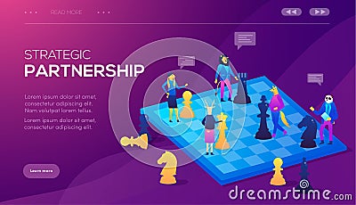 Business concept chess vector illustration. Partnership concept, agreement of parties, signing documents Vector Illustration