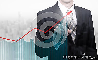 Business concept the company`s growth and increase statistics. A successful leader. Double exposure Stock Photo