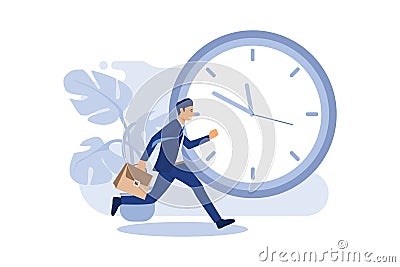 Business concept of deadline, time management, fear of being late. Vector Illustration