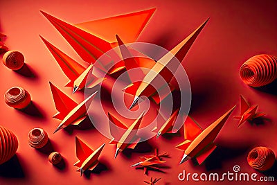 business concept depicted in form of many red paper aircraft of different sizes Stock Photo