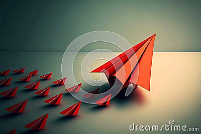 Business concept depicted in form of many red paper aircraft of different sizes Stock Photo
