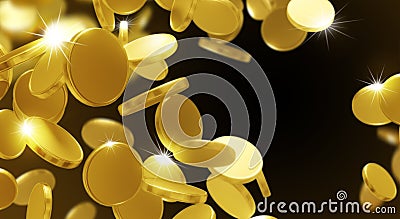 Business concept design of gold coins falling on black background Stock Photo