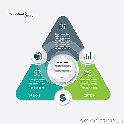 Business concept design with triangle and 3 segments. Vector Illustration