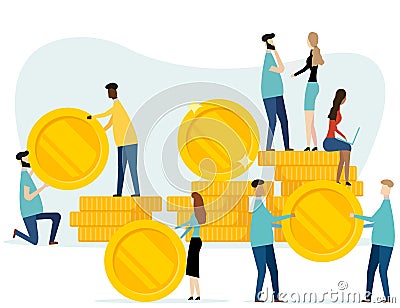 Business concept financial growth. Businessmen adding coins. Vector illustration Vector Illustration